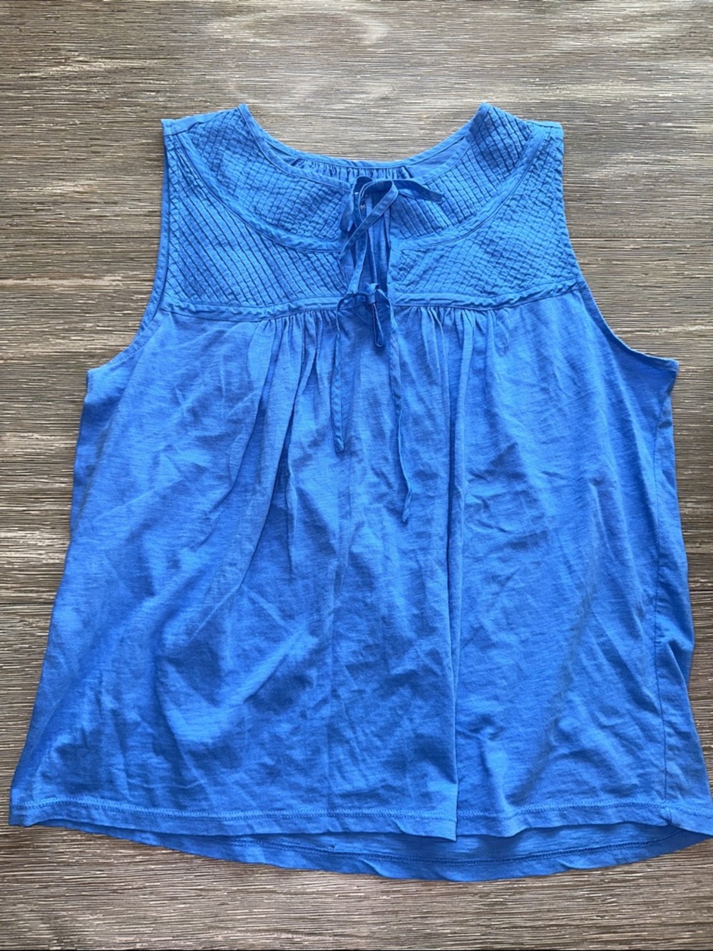 LOFT Blue Textured Yoke Tie-Front Tank